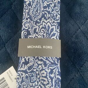 Michael Kors Navy and White Paisley Silk Tie